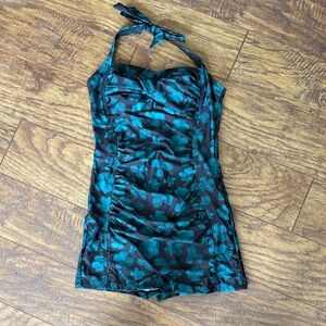 Teal Floral Halter Swimsuit